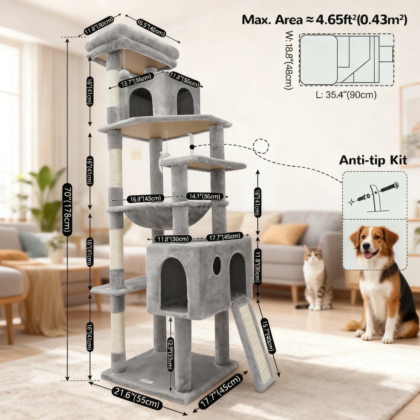 Large Cat Tree with Hammock – Multi-Functional Cat Tower for Adult Cats