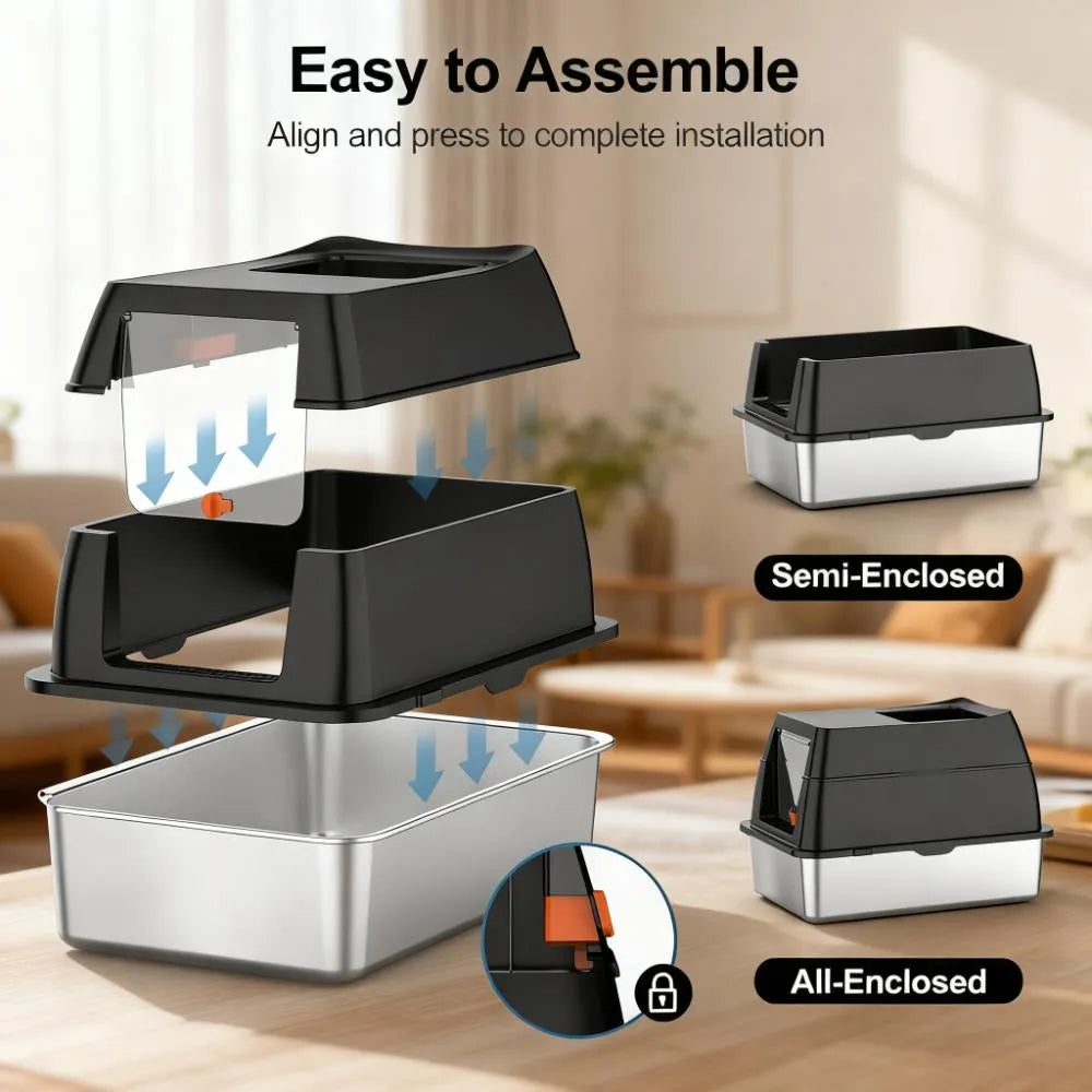 Stainless Steel Litter Box - Durable, Large-Capacity & Multi-Functional Solution