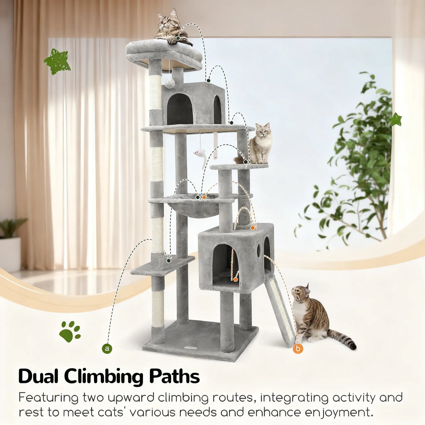 Large Cat Tree with Hammock – Multi-Functional Cat Tower for Adult Cats