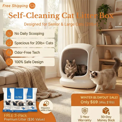 75L Smart Litter Box with 9 Sensors, Full Safety Protection, and Health Monitoring – For Your Cat’s Peace of Mind!