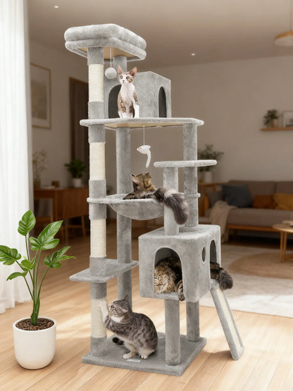 Large Cat Tree with Hammock – Multi-Functional Cat Tower for Adult Cats