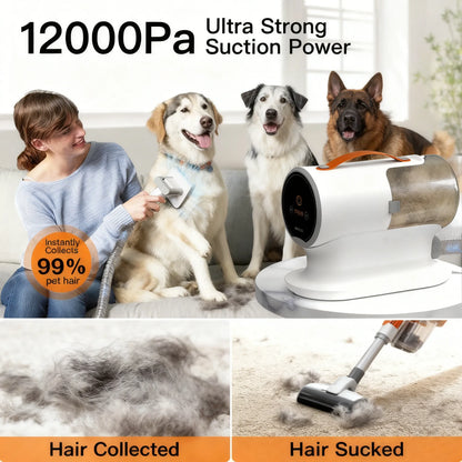 Dog Grooming Vacuum with 12000Pa Strong Suction – 5-in-1 Pet Grooming Kit