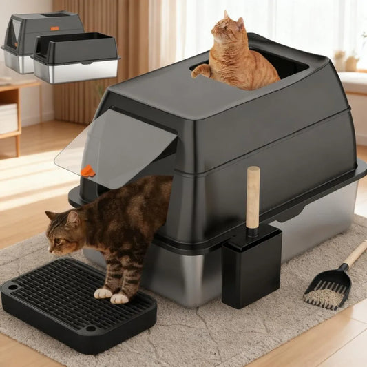 Stainless Steel Litter Box - Durable, Large-Capacity & Multi-Functional Solution