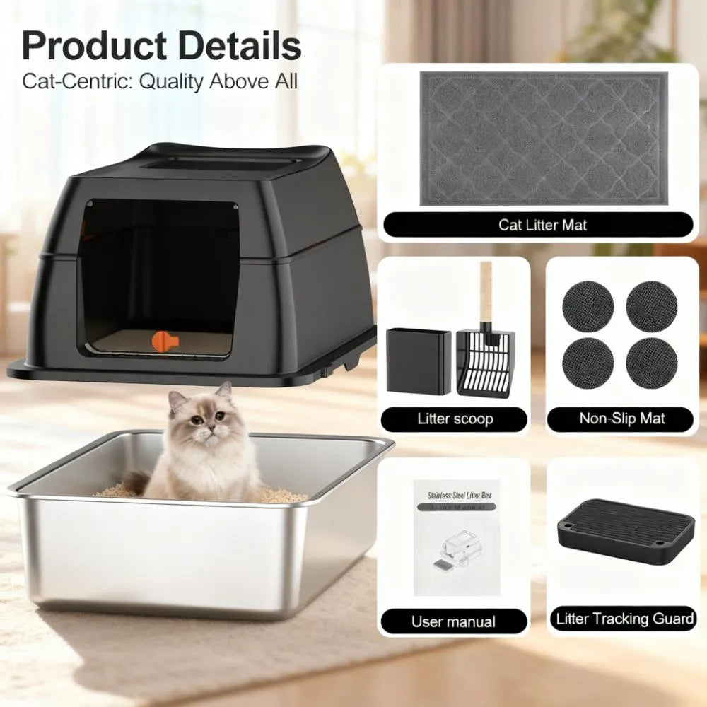 Stainless Steel Litter Box - Durable, Large-Capacity & Multi-Functional Solution