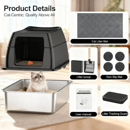 Stainless Steel Litter Box - Durable, Large-Capacity & Multi-Functional Solution